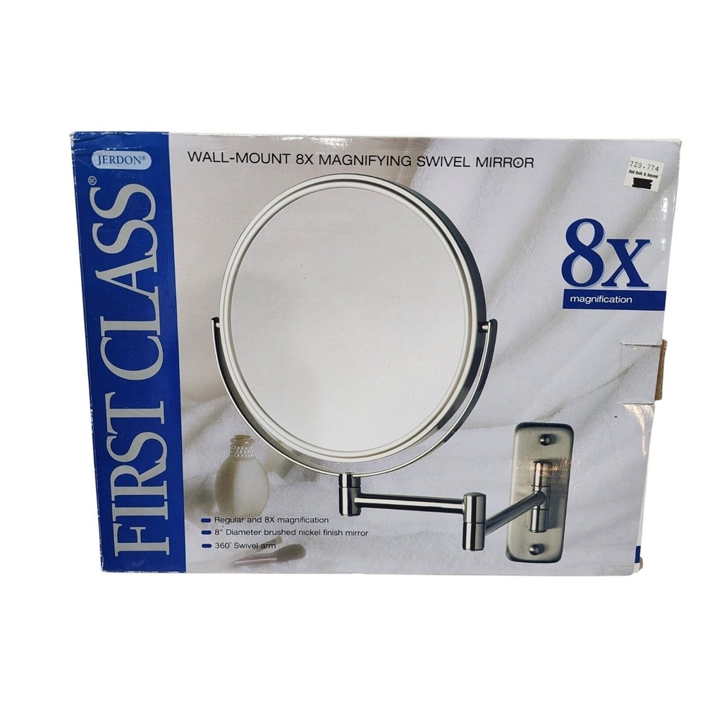 Jerdon First Class Wall Mount 8X Magnifying Swivel Mirror Make Up Vanity NOS Spa